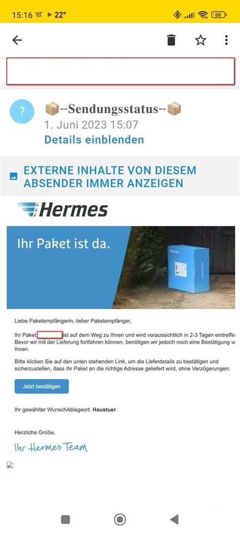 hermes paket fake mail
